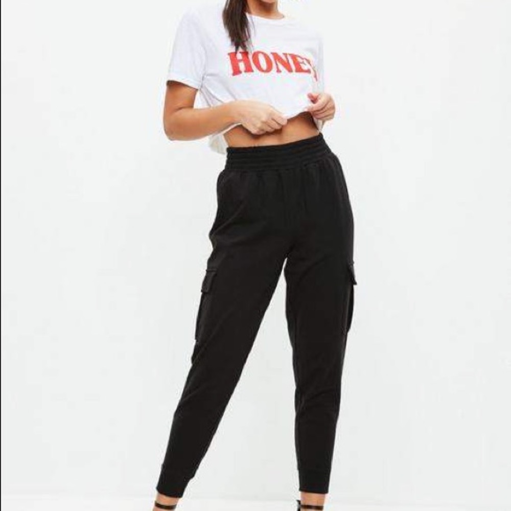 Missguided Petite Premium Loop Black Cargo Jogger